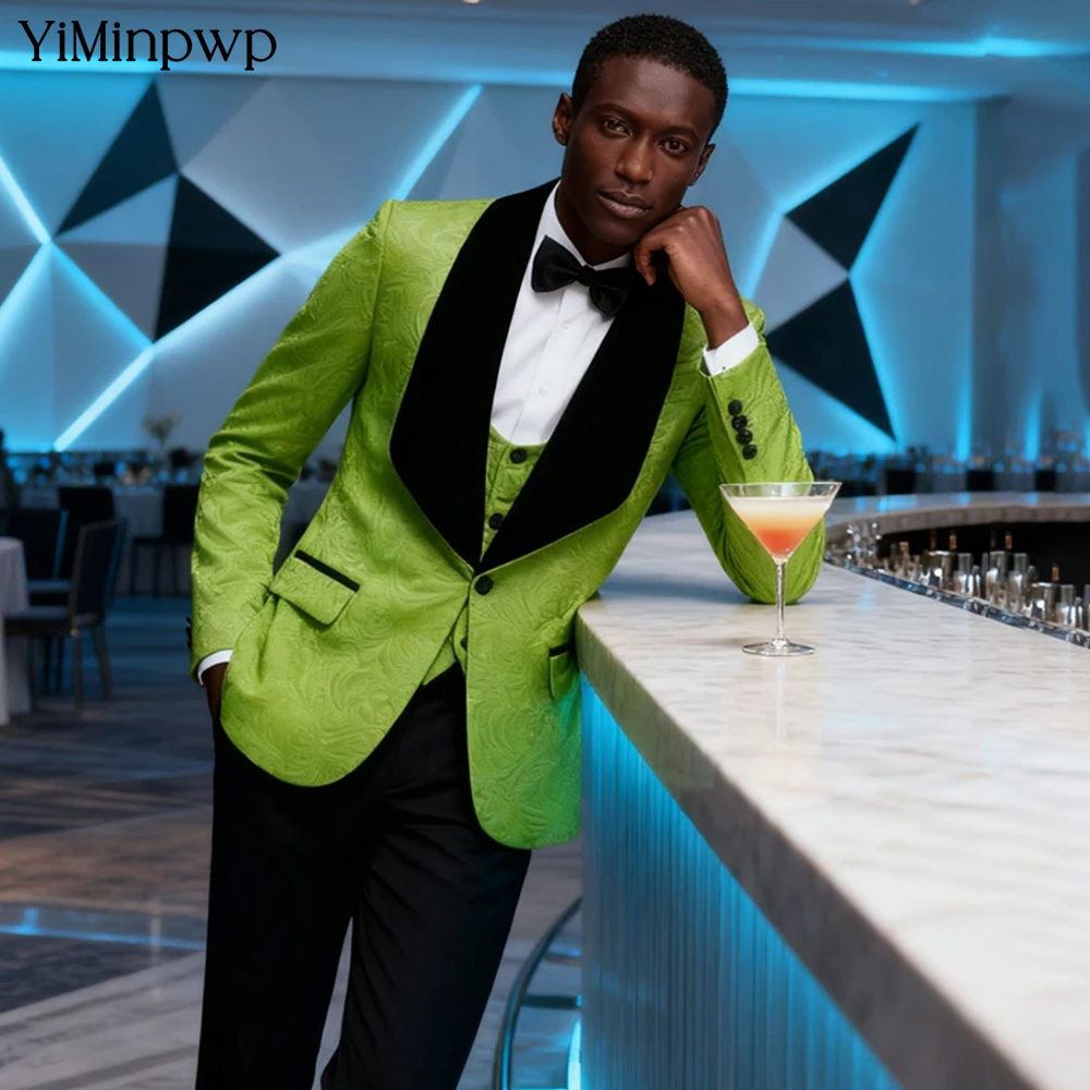 YiMinpwp Green Jacquard Men Su - Men Formal Wear Modern ulasan dan harga
